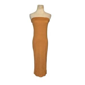 Beware brown strapless pull on pencil midi dress size Medium